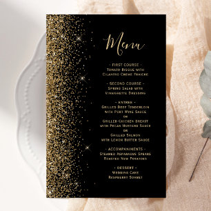 Tall Budget Black Gold Glitter Wedding Menu