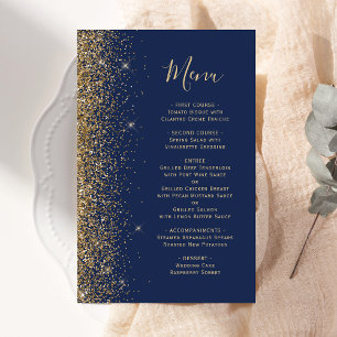 Tall Budget Navy Blue Gold Glitter Wedding Menu