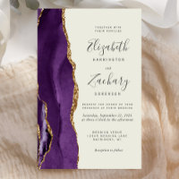 Tall Budget Purple Gold Agate Ivory Wedding Invite