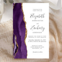 Tall Budget Purple Gold Agate Wedding Invite