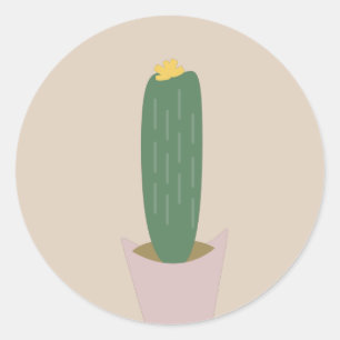Tall Cactus Houseplant Bohemian Design Classic Round Sticker