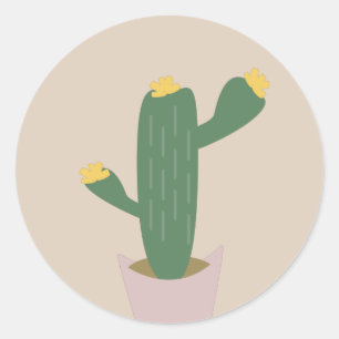 Tall Cactus Waving Houseplant Design  Classic Round Sticker