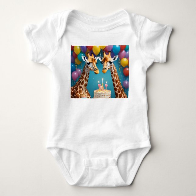 **"Tall Celebrations: A Giraffe's Birthday Bash"** Baby Bodysuit (Front)