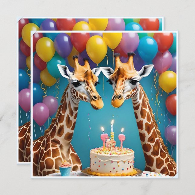 **"Tall Celebrations: A Giraffe's Birthday Bash"** Invitation (Front/Back)