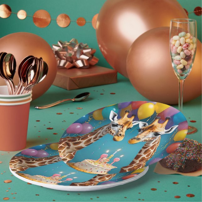 **"Tall Celebrations: A Giraffe's Birthday Bash"** Paper Plate (Multi)