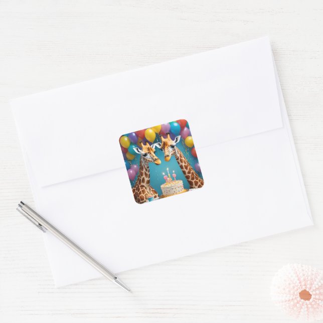 **"Tall Celebrations: A Giraffe's Birthday Bash"** Square Sticker (Envelope)