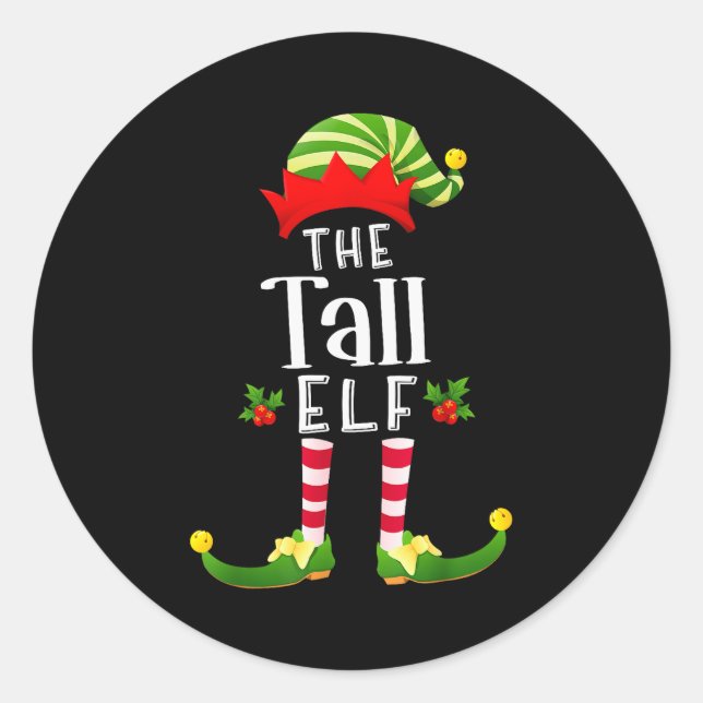 Tall Christmas Elf Matching Pajama X-mas Party  Classic Round Sticker (Front)