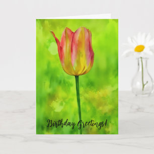 Tall Colourful Tulip Flower Art Birthday Card