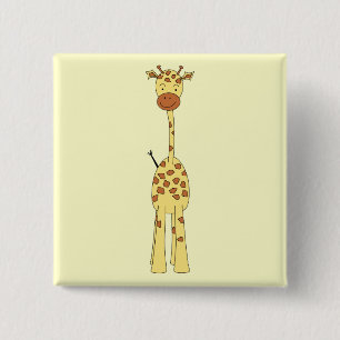 Tall Cute Giraffe. Cartoon Animal. 15 Cm Square Badge