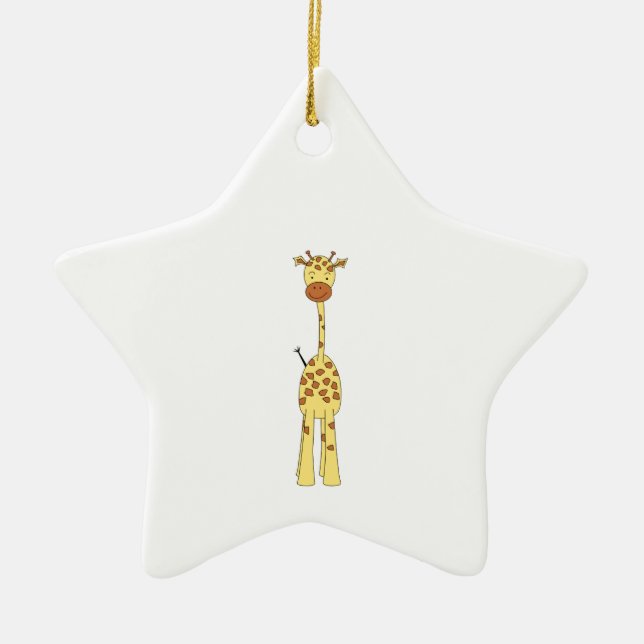 Tall Cute Giraffe. Cartoon Animal. Ceramic Ornament (Front)