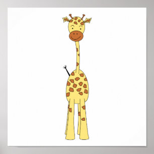 Tall Cute Giraffe. Cartoon Animal. Poster