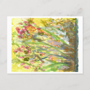 Tall flowers on a yellow ground postcard