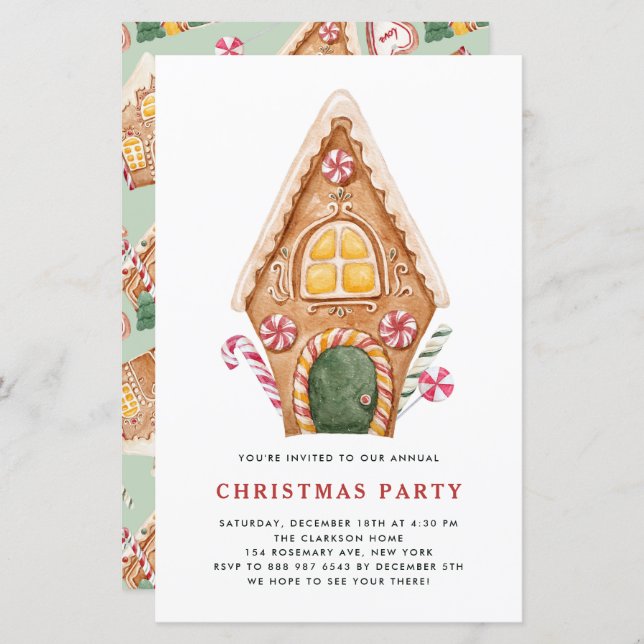 Tall Gingerbread House Christmas Party Invitation (Front/Back)