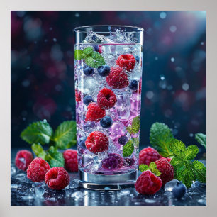 Tall glass filled with a refreshing beverage poster