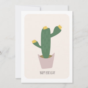 Tall Green and Yellow Desert Cactus Birthday Card