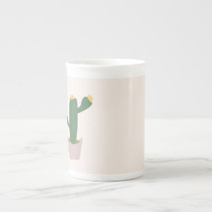Tall Green and Yellow Desert Cactus  Bone China Mug