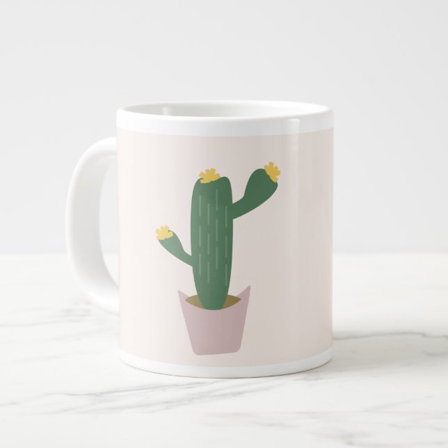 Tall Green and Yellow Desert Cactus  Large Coffee Mug (Front Left)