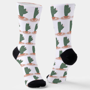 Tall Green Plant on Rug Desert Cactus Socks