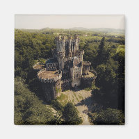 Tall Grey Stone Castle in Green Overgrown Woods