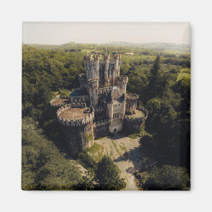 Tall Grey Stone Castle in Green Overgrown Woods Magnet