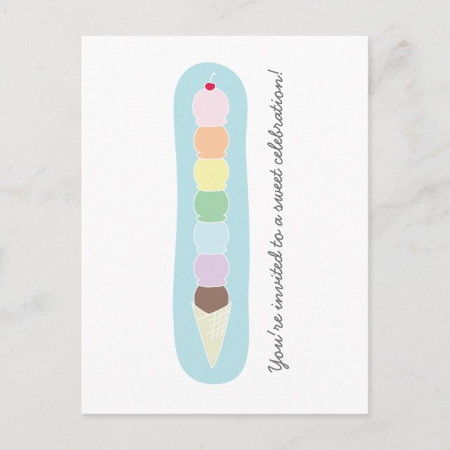 Tall Ice Cream Cone Birthday Invitation Postcard (Front)