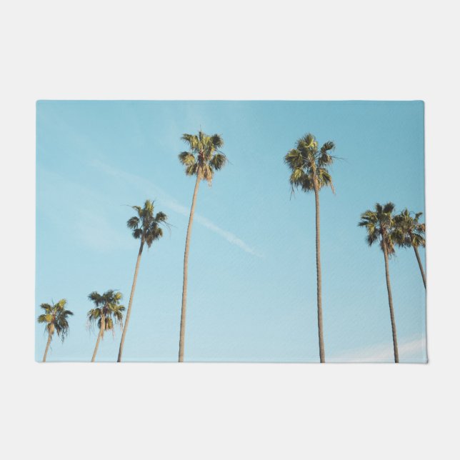 Tall Palm Trees Light Blue Sky Doormat (Front)
