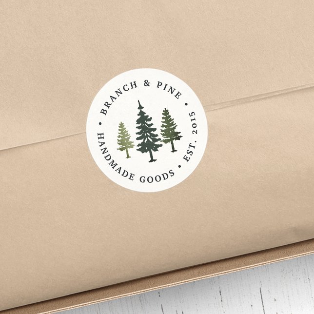 Tall Pines Business Name Classic Round Sticker (Creator Uploaded)
