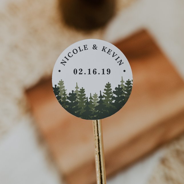 Tall Pines | Personalised Wedding Classic Round Sticker (Creator Uploaded)