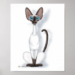 Tall & Quirky Siamese Cat Cartoon Poster