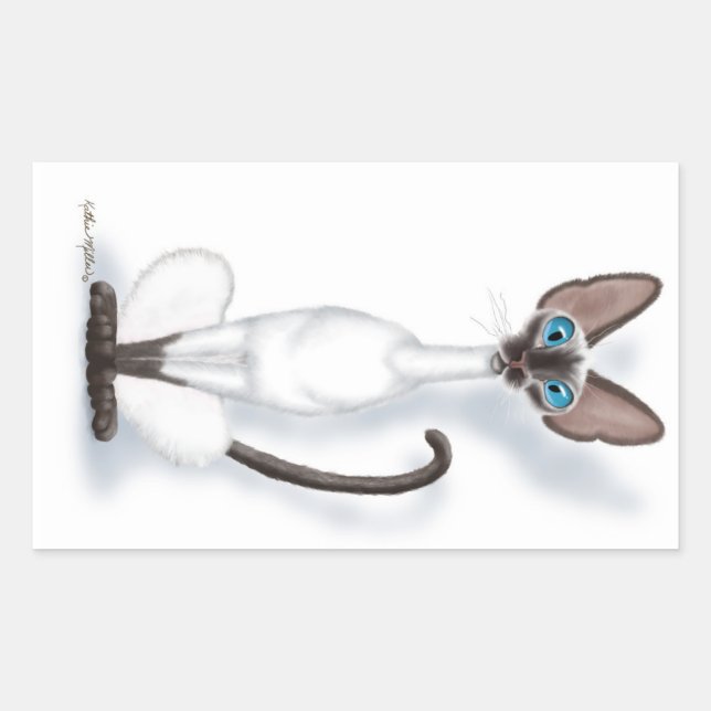  Tall & Quirky Siamese Cat Cartoon Rectangular Sticker (Front)