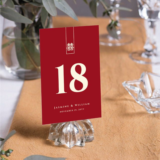 Tall Rectangle Double Happiness Chinese Wedding Table Number (Creator Uploaded)