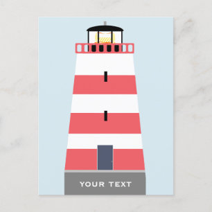 Tall Red and White Lighthouse Personalised Holiday Postcard