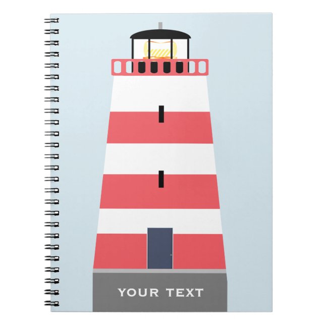 Tall Red and White Lighthouse Personalised Notebook (Front)