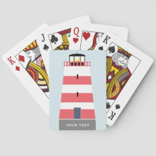 Tall Red and White Lighthouse Personalised Playing Cards