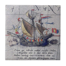 Tall Ship and Map of Pacific Ocean
