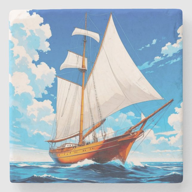 Tall ship at sea  stone coaster (Front)