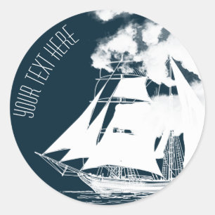 Tall Ship & Clouds Nautical Classic Round Sticker