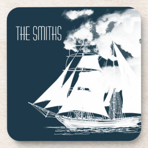 Tall Ship & Clouds Nautical Coaster