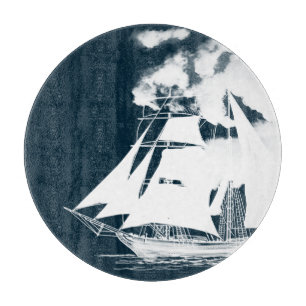 Tall Ship & Clouds Nautical Cutting Board