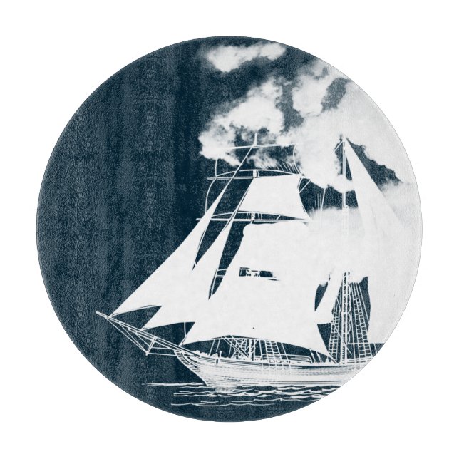 Tall Ship & Clouds Nautical Cutting Board (Front)