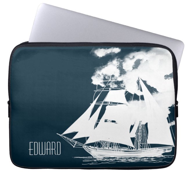 Tall Ship & Clouds Nautical Laptop Sleeve (Front)
