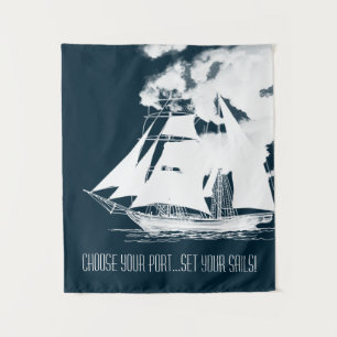 Tall Ship & Clouds Nautical Tapestry
