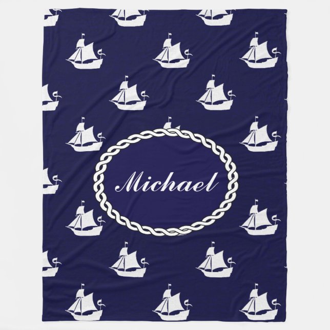Tall Ship Nautical Personalised Fleece Blanket (Front)