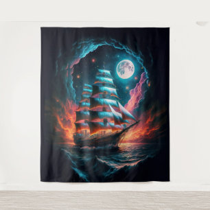TALL SHIP SAILING IN DARK NIGHT DREAM ODYSSEY TAPESTRY