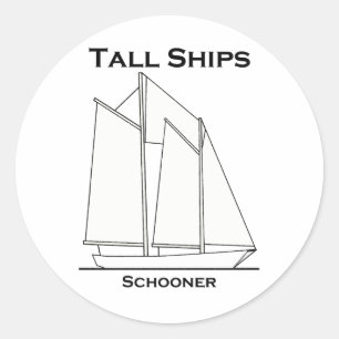 Tall Ships Gaff-Rigged Schooner (sail plan) Classic Round Sticker