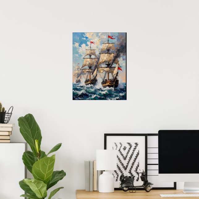 Tall Ships on a Raging Sea Poster (Home Office)