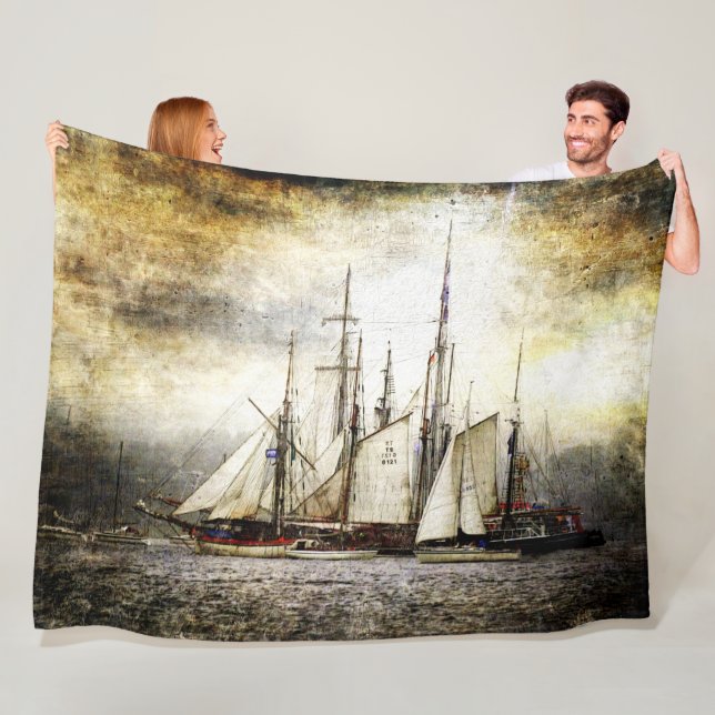 TALL SHIPS on (SIMULATED)  PARCHMENT Fleece Blanket (In Situ)