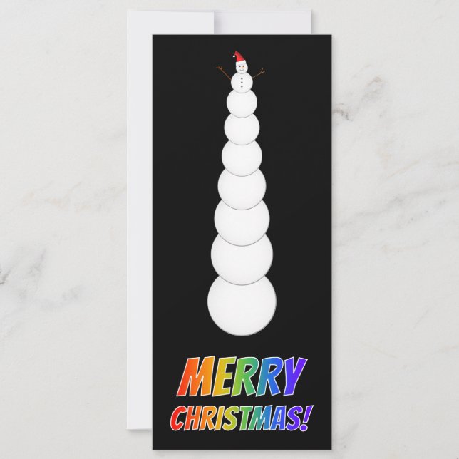 Tall Snowman + "MERRY CHRISTMAS!" in Rainbow Text Card (Front)