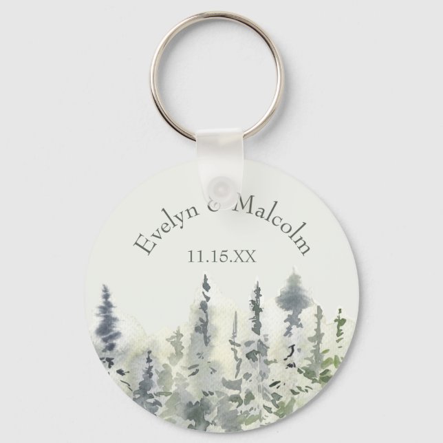 Tall Timber Watercolor Evergreen Trees Key Ring (Front)