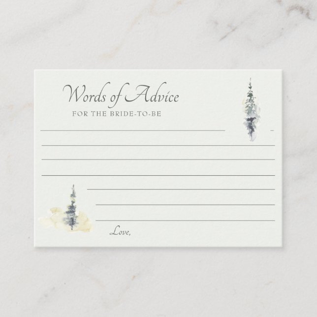 Tall Timber Watercolor Evergreen Trees Wedding Advice Card (Front)